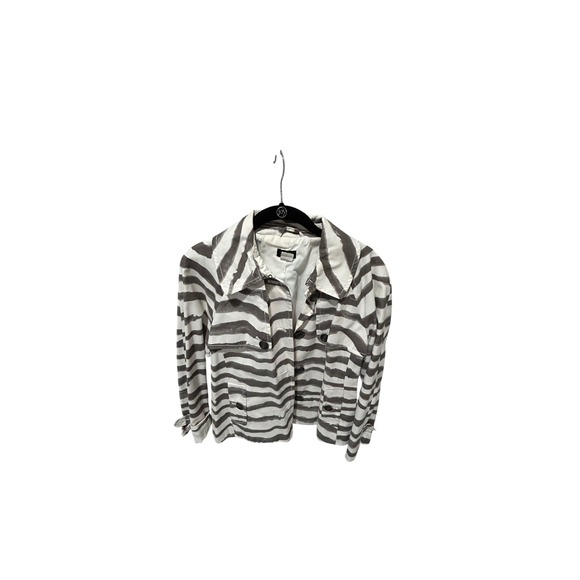 J. Crew Jackets & Blazers - J.Crew Zebra Print Trench Jacket White Grey Button Front Raglan Sleeve‎ Coat